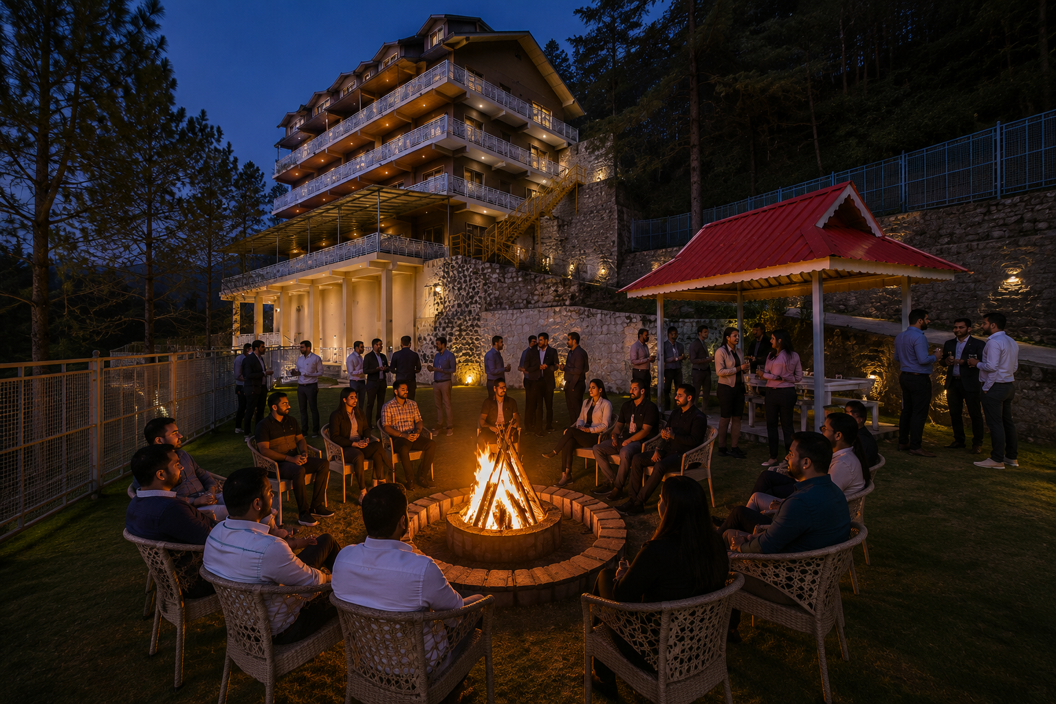 Corporate bonfire evening at The Chail Pine Orchard Resort