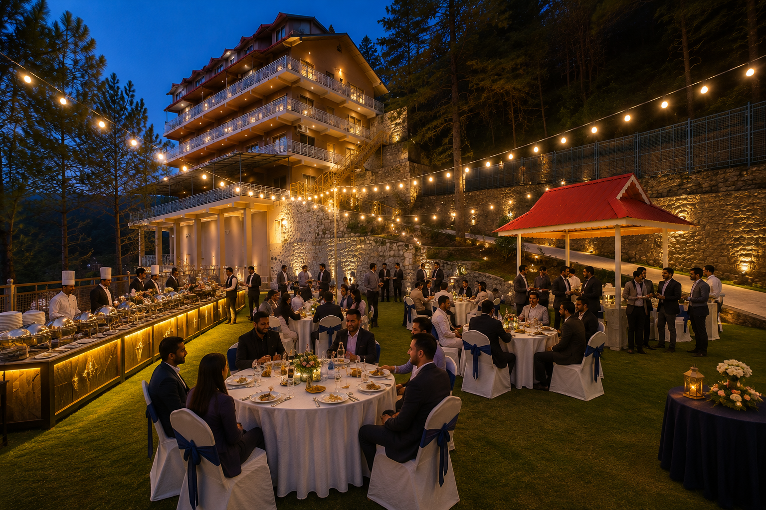 Gala dinner on the lawn at The Chail Pine Orchard Resort